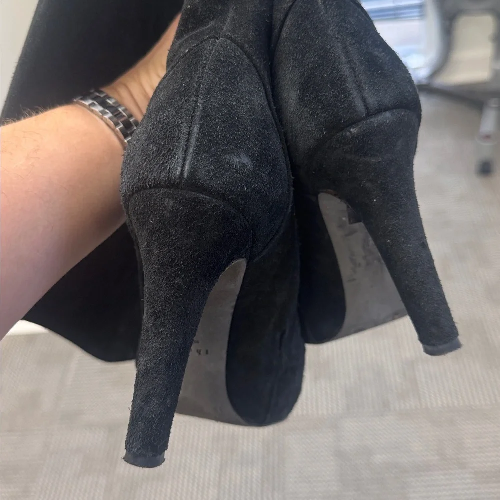 Theory Black Suede Over the Knee Heeled Boots, size 39